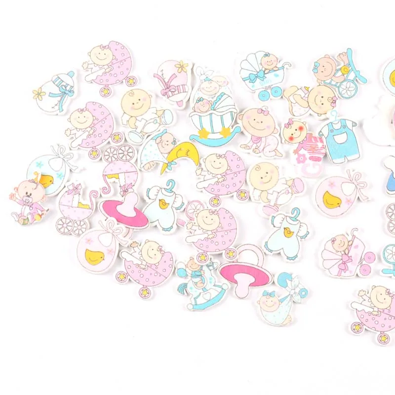 Без отверстий смешанные синие/розовые мини детские деревянные пуговицы для