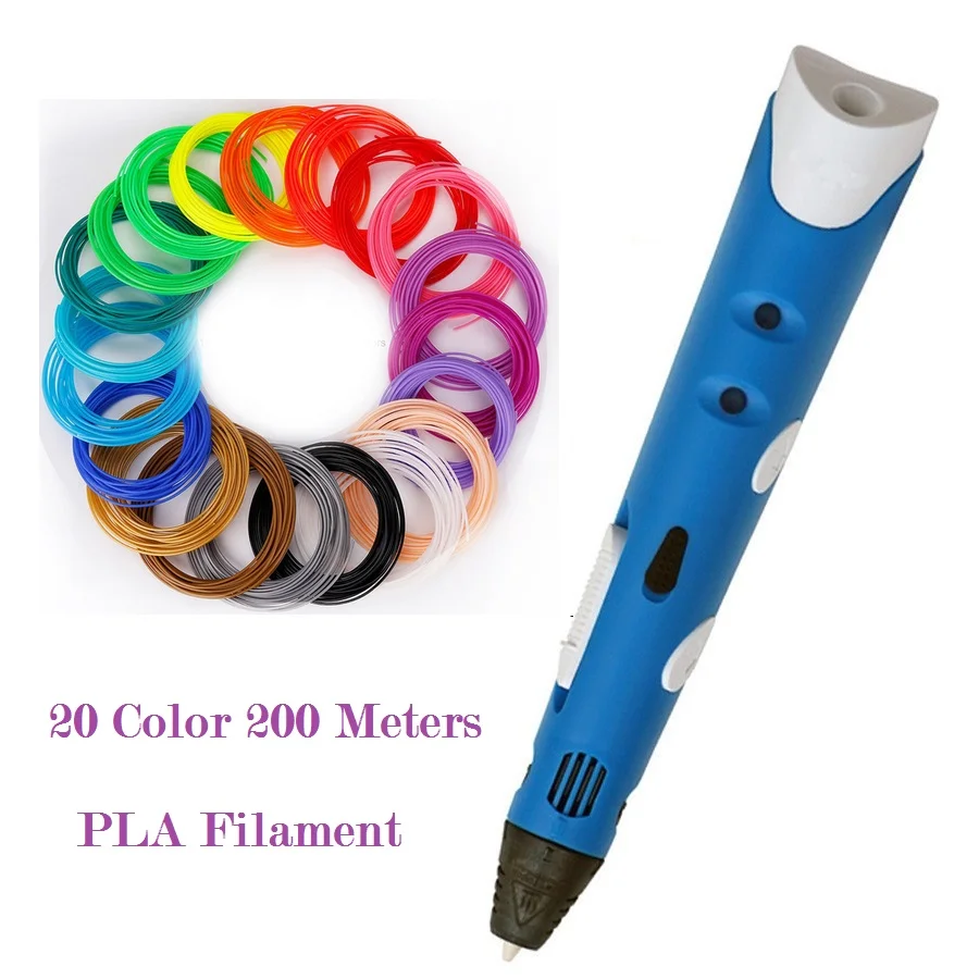 Самая стабильная 3D Ручка DIY 3d Ручка для принтера с 20 цветами 200 м PLA нитью искусство для детей Инструменты для рисования магазин при фабрике - Цвет: blue pen with 200M