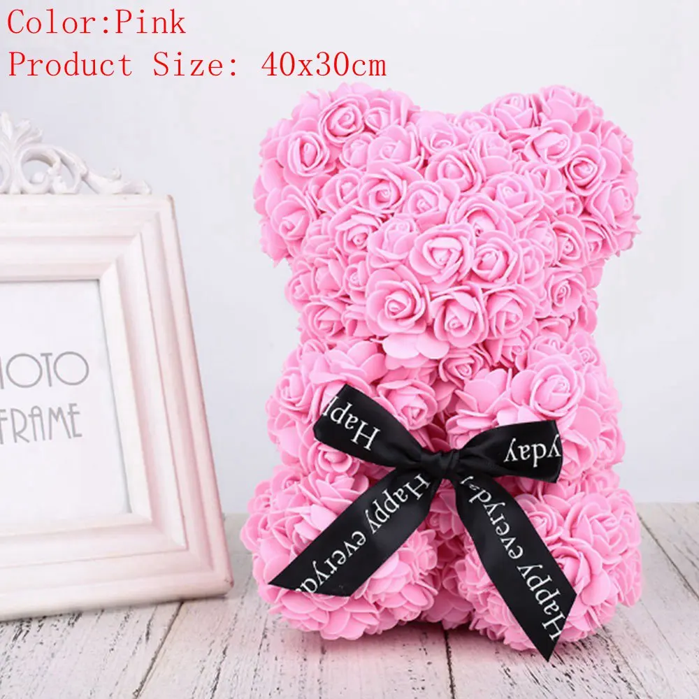 40x30cm Pink Свадебная вечеринка, любовь ко Дню Святого Валентина, роза, ПЭ пена, медведь, собака, кролик, пена, куклы, искусственные розы, цветы, Романтичный подарок на Рождество, год - Цвет: 40x30cm Pink