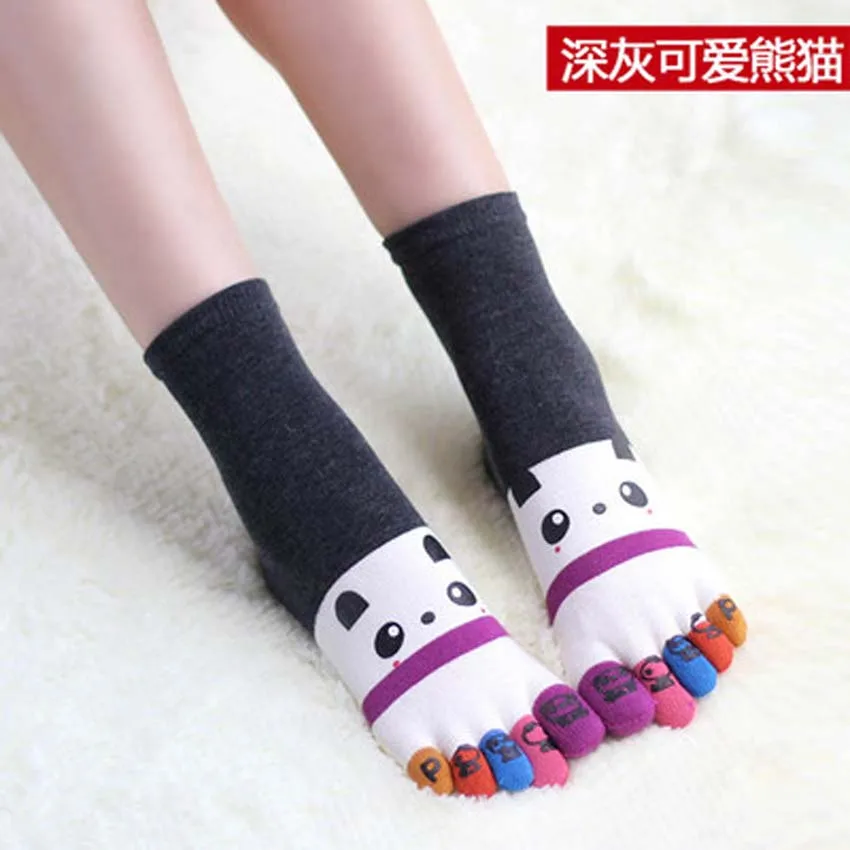 Новинка женские носки хлопок пять носок с пальцами Милая панда лицо для девочек