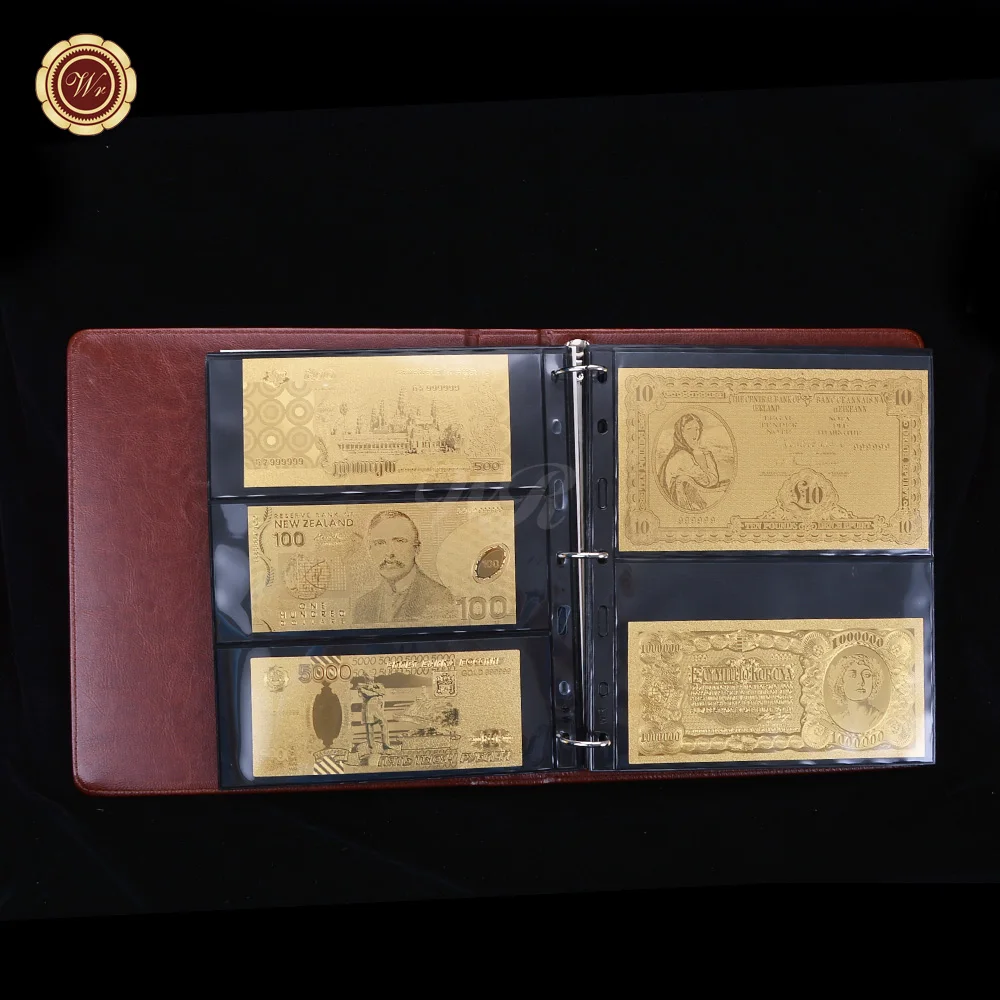 World Gold Plated позолоченный бумажный Альбом для монет кожаный фотоальбом страна