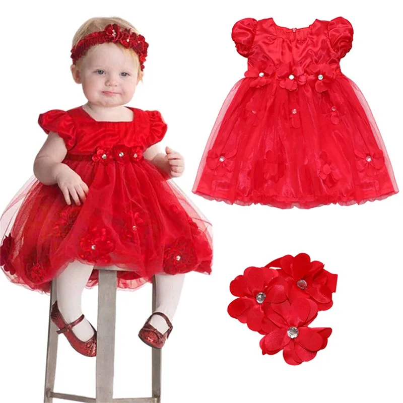 Toddler Baby Girl Dress Christmas Red Petals Costumes Princess Dresses 1 Year Birthday Gift Kids Party Wear | Мать и ребенок