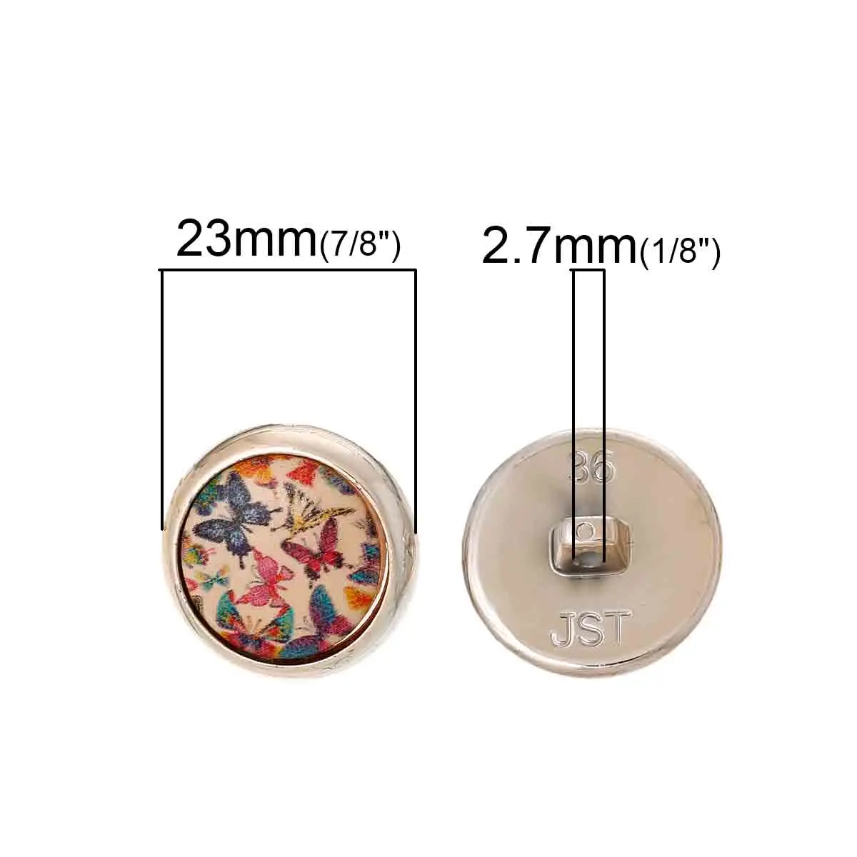 Круглая Многоцветная Бабочка с хвостовиком из дерева диаметр 23 мм 20 шт. | Дом и сад