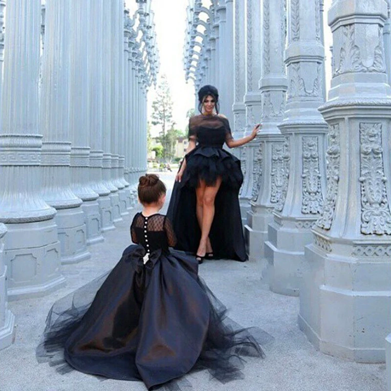 

Luxury Custom Bridal A Line Wedding Gown Long Sleeves Gown Mother Daughter Matching Clothes Family Look Girl and Mom Clothing