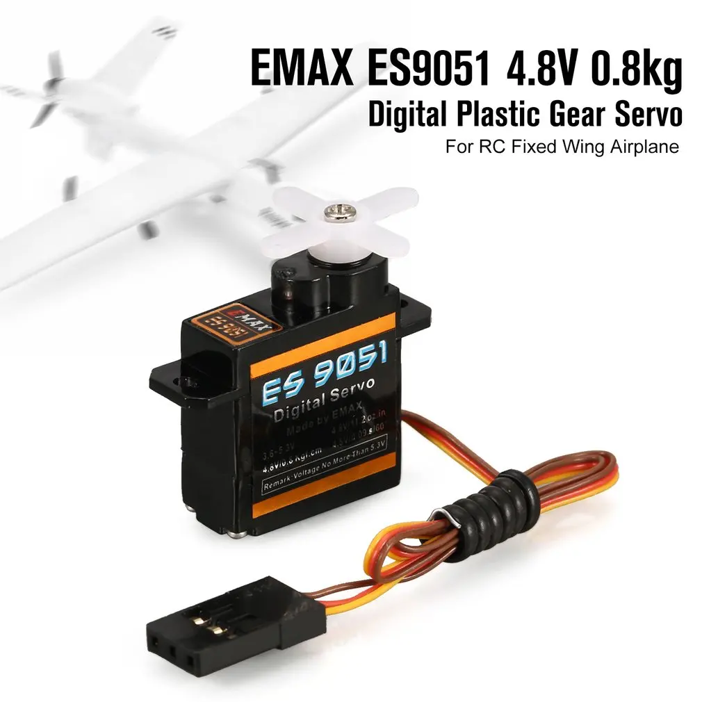 1 шт. EMAX ES9051 4,3g цифровой пластиковый сервопривод 4,8 В 0,8 кг 0,09 сек/60 градусов для RC FPV Самолет с неподвижным крылом аксессуары для вертолета