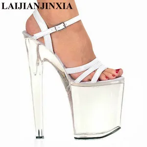 LAIJIANJINXIA Fashion Sexy Transparent Sandals Set Auger Chain Ultra Slim Heel Sandals 20 CM Super High Runway Show Shoes E-073
