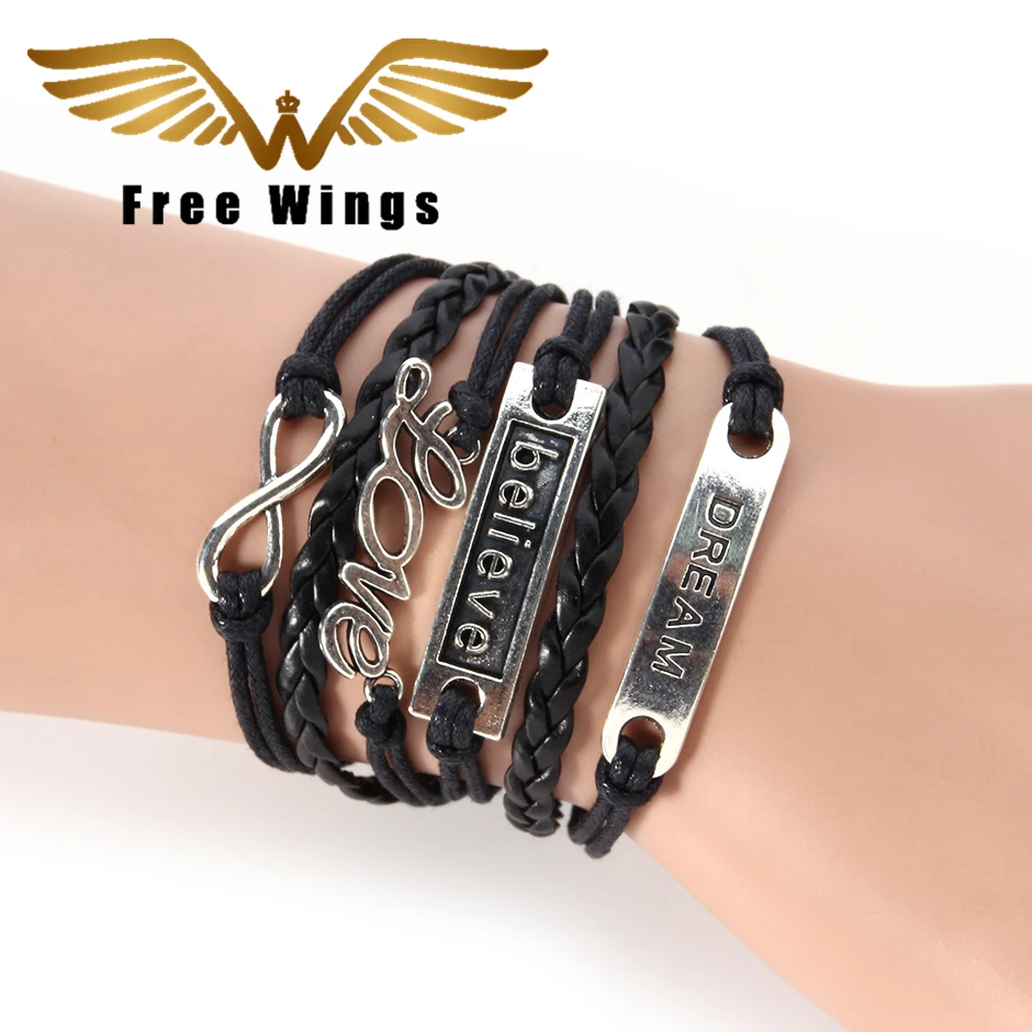 Мужской браслет бесконечной любви темно черного цвета кожаный Шарм богемные