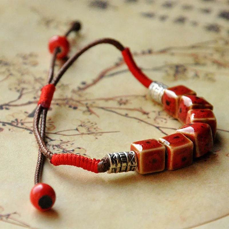 Браслеты с квадратными бусинами для женщин и мужчин плетеные веревочные