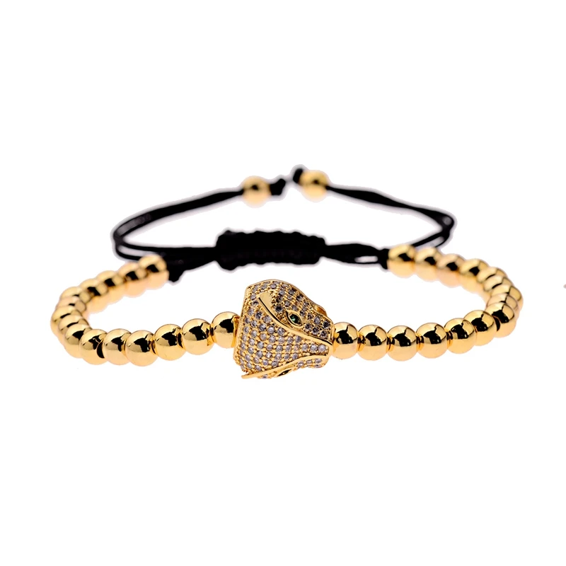 Braided Gold Очаровательные мужские CZ микро проложить мужские леопардовые головки эластичный браслет 6 мм медные плетеные браслеты и браслеты женский подарок ABL045 - Окраска металла: Braided Gold