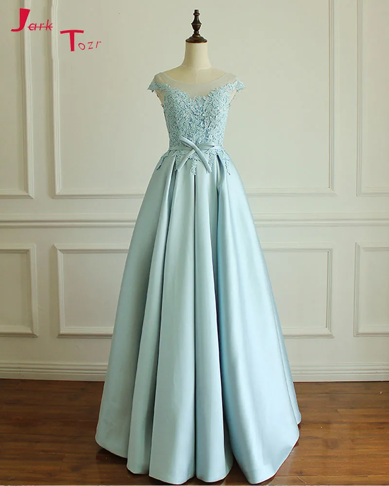 Jark Tozr на заказ длинное формальное платье 2019 Vestido Longo аппликации Атлас Небесно