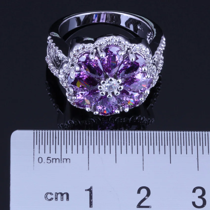 Rare Flower фиолетовый кубический циркон белый CZ Кольцо из стерлингового серебра 925