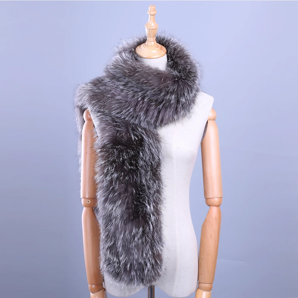 

2017 Winter New Arrival Women's Men's Genuine Silver Fox Fur Hand Knitted Long Warm Fashion Scarf Scarves Wraps Mufflers