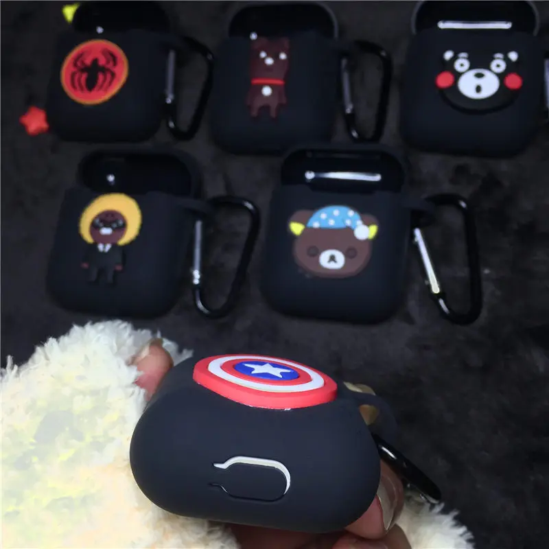 Силиконовый чехол с изображением медведя Кумамото для Apple Airpods, Капитан Америка, Человек-паук, чехол для наушников, новинка, Air Pods, 2 аксессуары