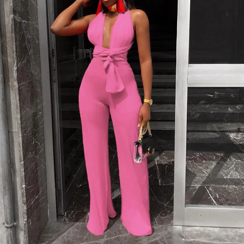 

Sexy Bandage Sleeveless Multi-way Jumpsuits & Rompers Women Bodycon Wide Leg Playsuits