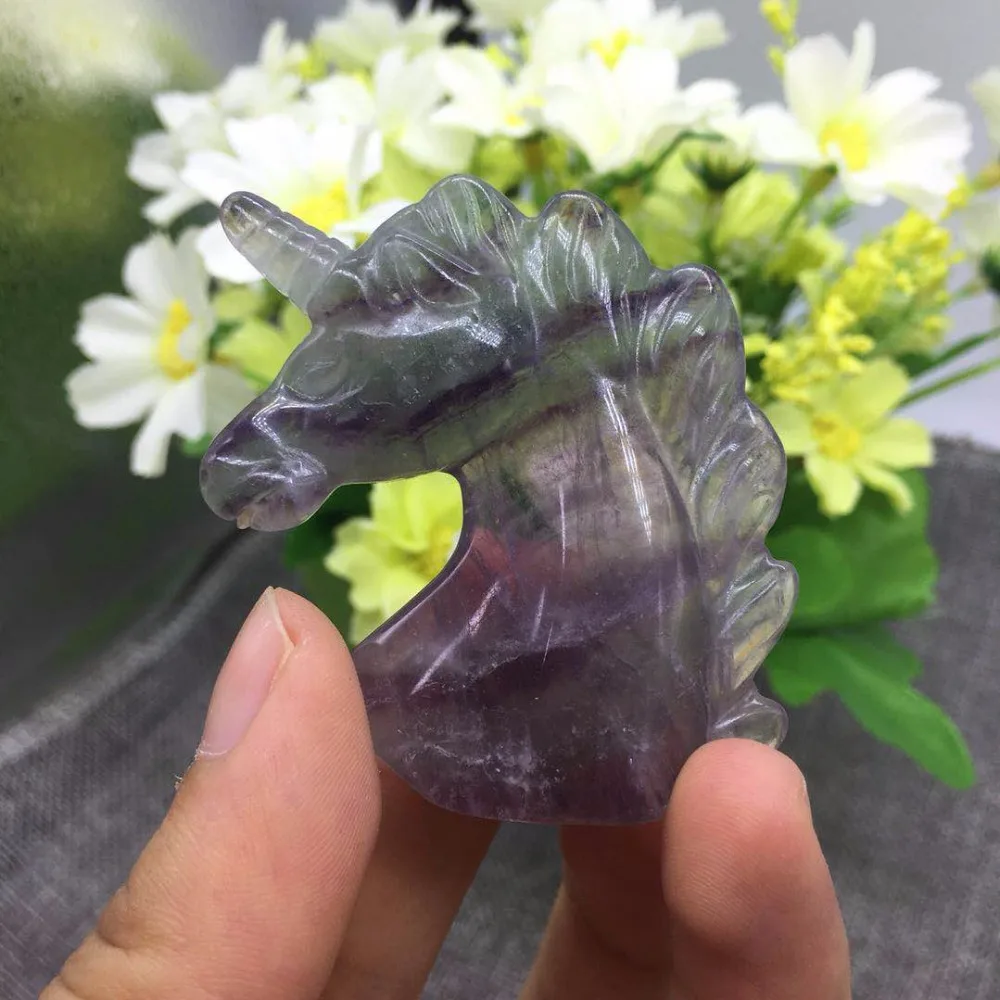 Natural rainbow fluorite quartz crystal unicorn reiki healing gemstone handmade carved for decoration | Дом и сад