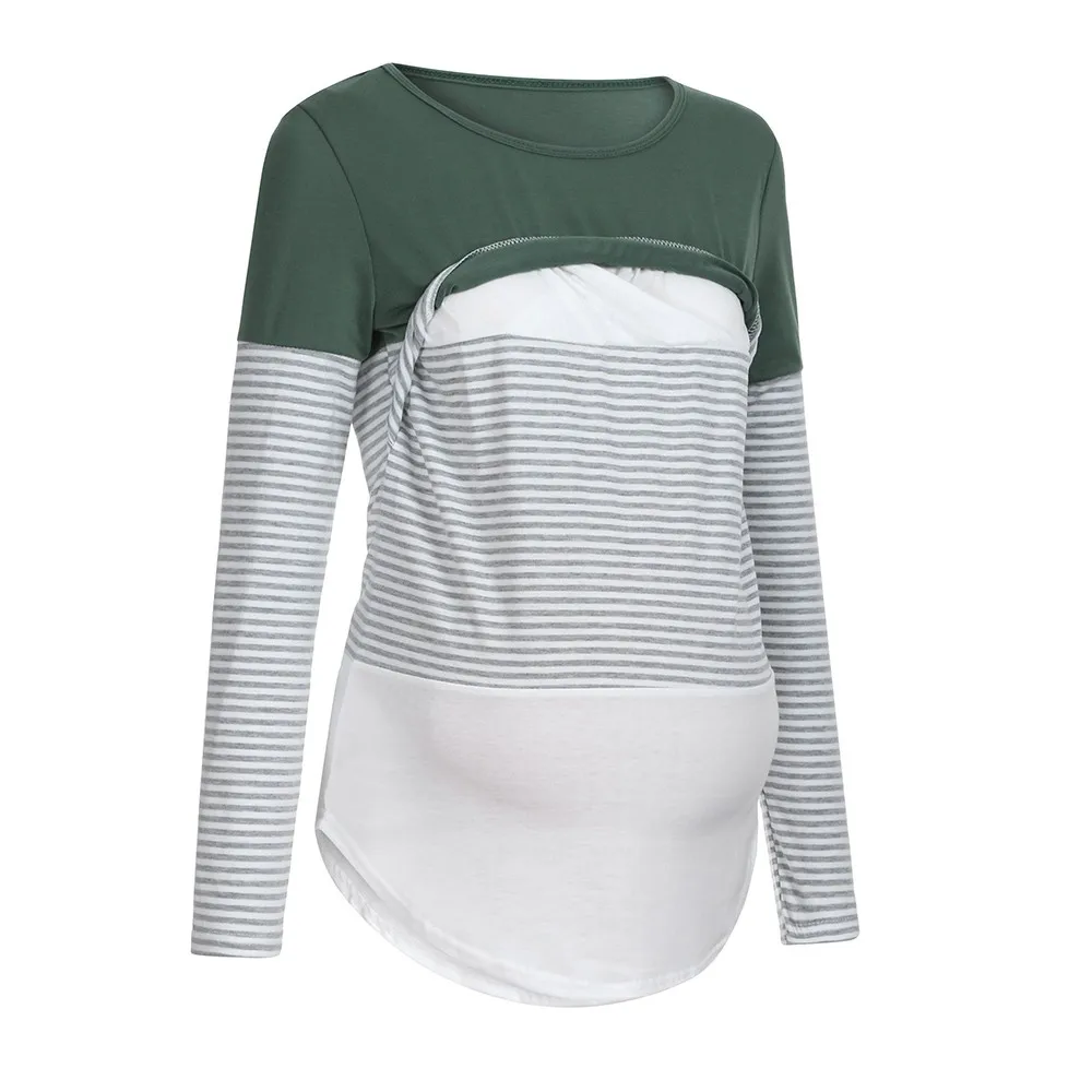 Топ для беременных и кормящих женщин одежда с длинными рукавами в полоску