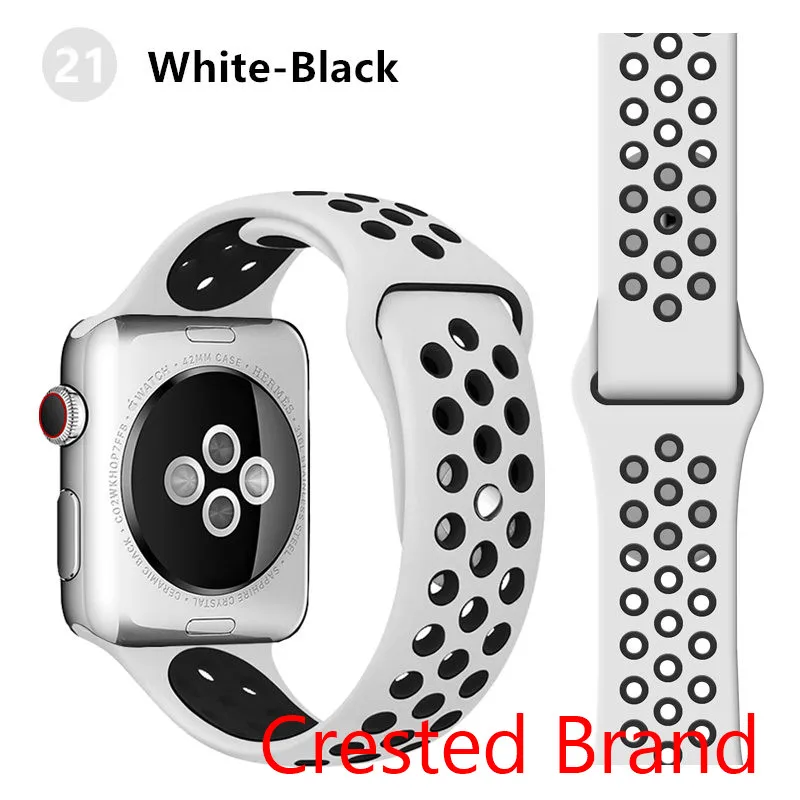 white black 21 Силиконовый ремешок для Apple watch band 42 мм 38 мм iWatch 4 band 44 мм 40 мм браслет часы correa резиновый ремешок для часов Apple watch 4 3 2 1 - Цвет ремешка: white black 21