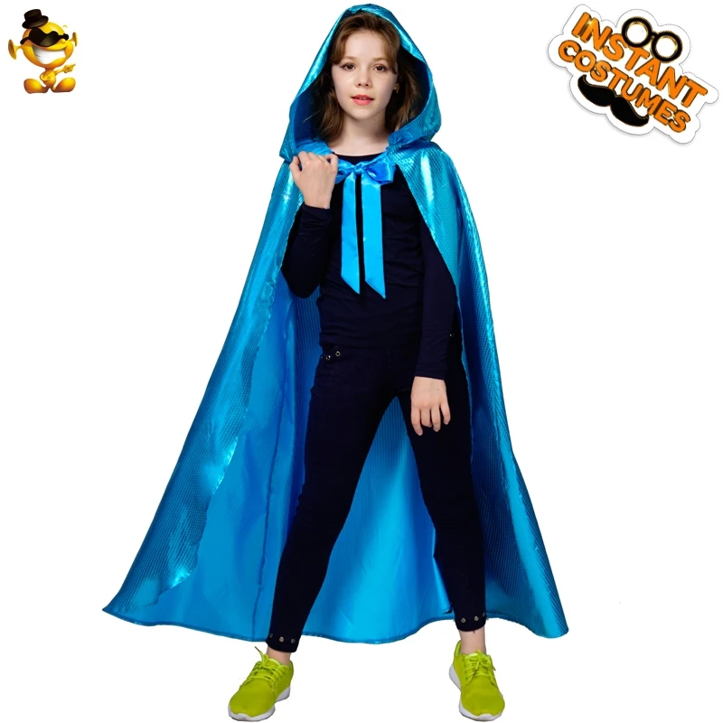 DSPLAY Halloween Kids Cloak Costume Girls High Quality Blue Long Cape Attached Hooded For Cosplay Party | Тематическая одежда и