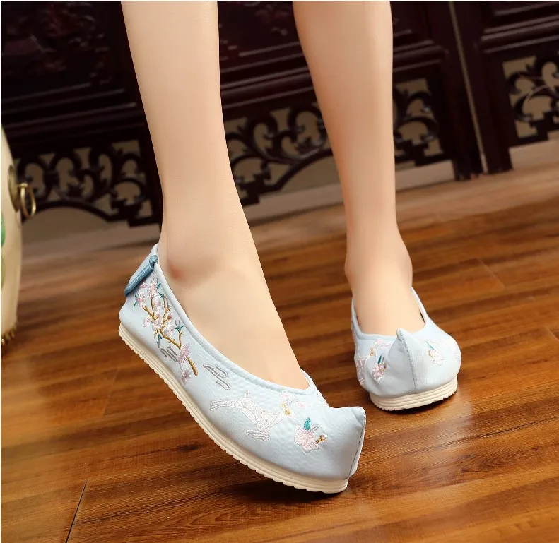 style 1 blue NINGUTA/Китайская традиционная обувь на плоской подошве с вышивкой; женская обувь с бантом; классическая женская обувь на плоской подошве - Цвет: style 1 blue