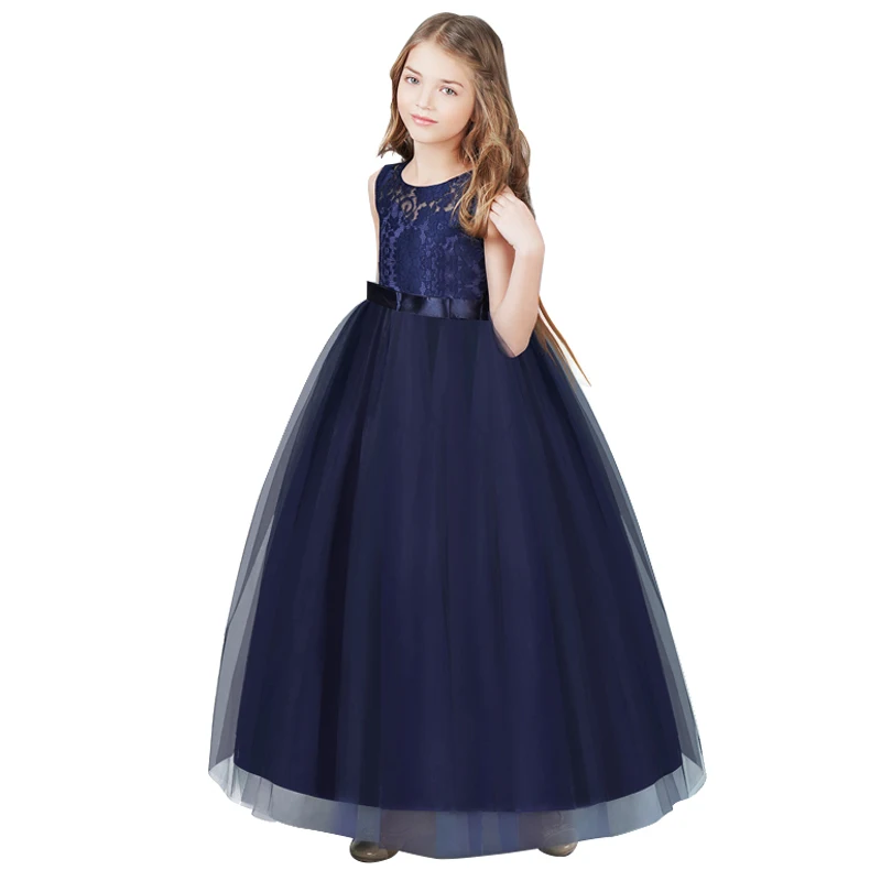 Navy Blue Детские платья для девочек от 10 до 12 до 14 лет, вечерние платья для маленьких девочек с цветочным узором на свадьбу платье принцессы Одежда для девочек - Цвет: Navy Blue