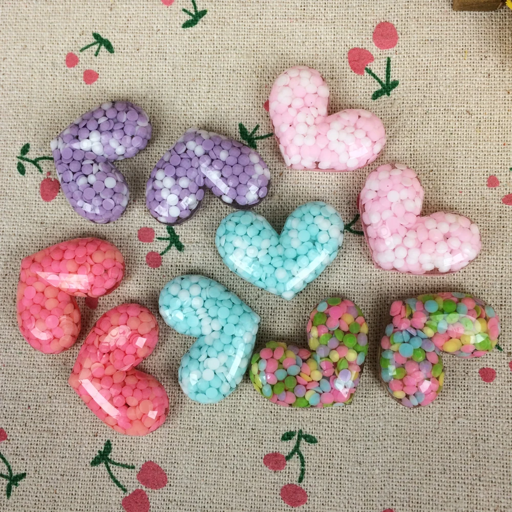 

Mixed Color Flat Back Resin Cabochon Kawaii Heart Filled Rhinestone DIY Flatback Scrapbooking Accessories Decoration:22*30mm