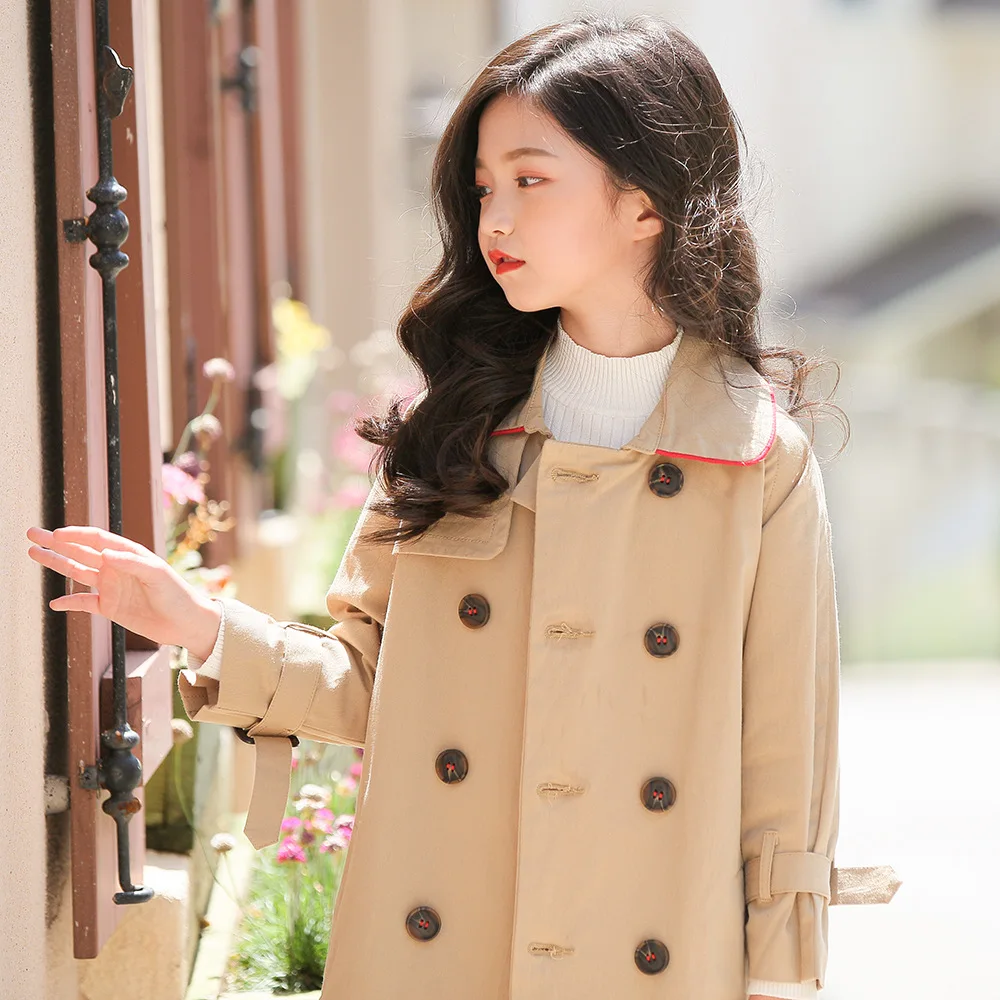 Figwit девочек-подростков корейский пальто хаки Осень-зима верхняя одежда 2018 модная