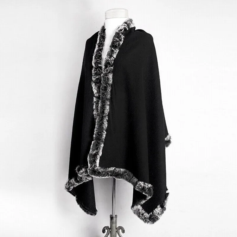 Темно серый шарф из 100% шерсти с кроличьим мехом шали в Корейском стиле женская