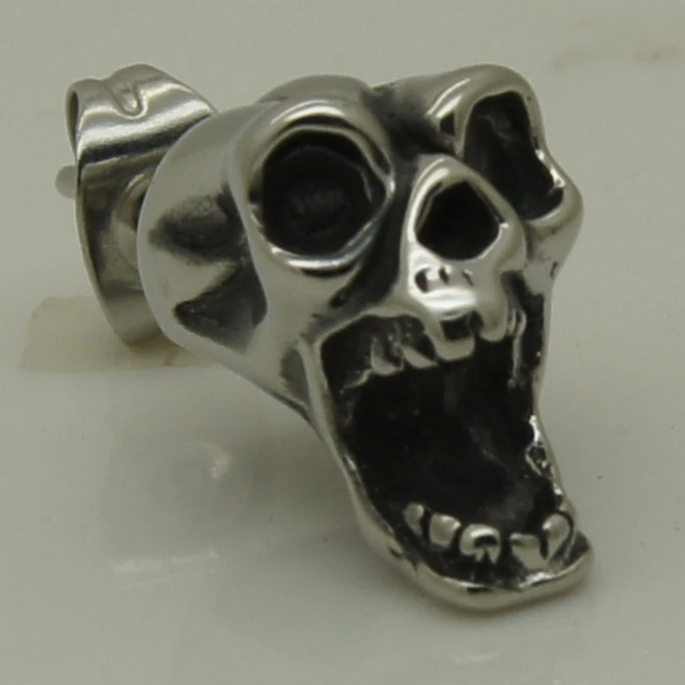 

cool surprised tongue skull/skeleton men/boy jewelry 316L stainless steel earring stud punk 1pc