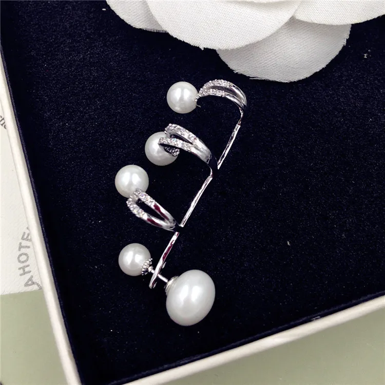 Серьги Клипсы из серебра 925 пробы для женщин ушной манжет циркона с жемчугом