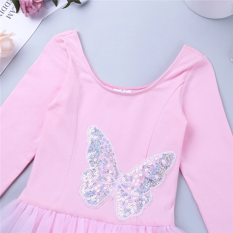 Kids Girls Cotton Tulle Long Sleeves Sequined Figure Ice Skating Dress Children Ballet Gymnastics Leotard Lyrical Dance Costumes |