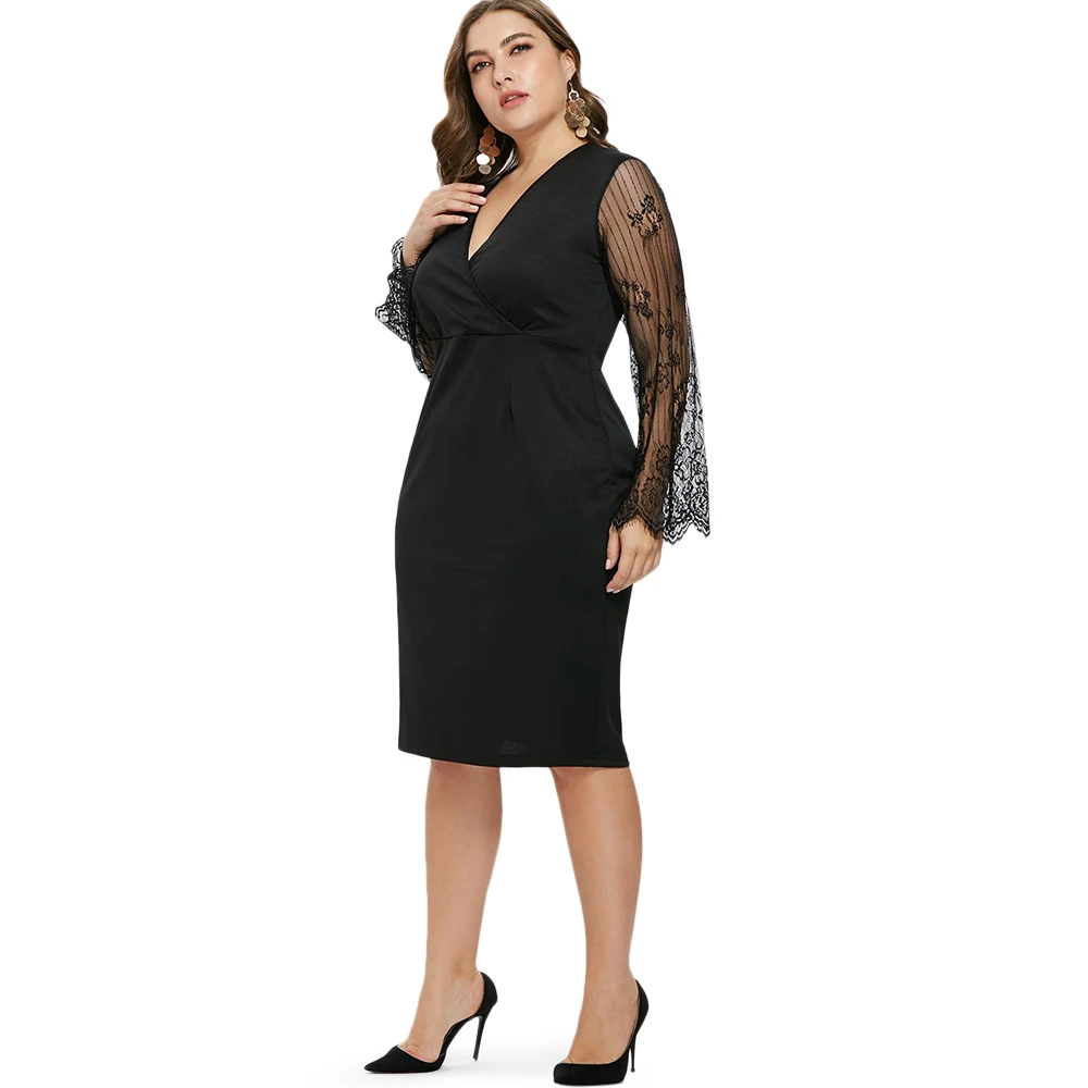 Черные вечерние платья VESTLINDA женское кружевное платье до колен с V образным