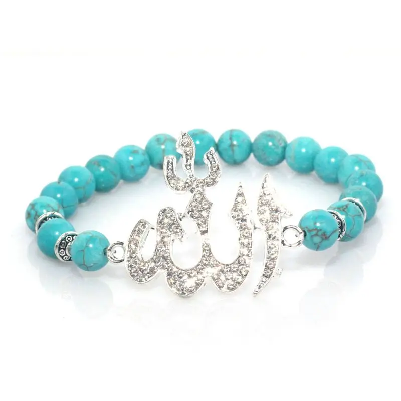 Эластичный браслет 8 мм голубой бирюз натуральный камень|muslim bracelet|bracelet braceletelastic