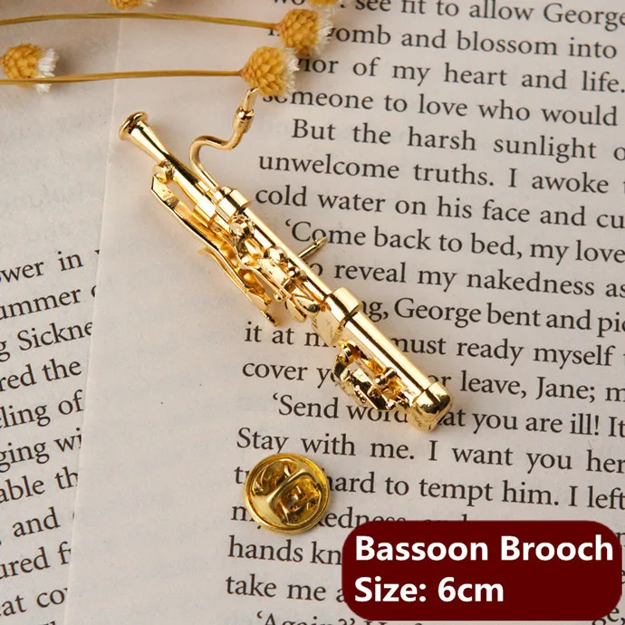 Bassoon Brooch Саксофон Форма Французский Рог брошь труба брошь с Чехол музыкальный инструмент Рождественская брошь в подарок на день рождения - Цвет: Bassoon Brooch