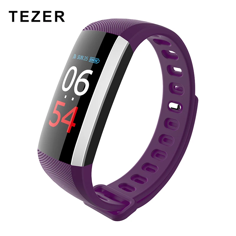Фиолетовый TEZER R19 смарт-браслет для измерения артериального давления, сердечного ритма, шагомер, монитор, фитнес-трекер, кислородный браслет для мужчин и женщин, фитнес-браслет - Цвет: Фиолетовый