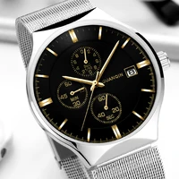 genuine guanqin luxury brand chronograph calendar mesh band quartz watch ultra thin men waterproof wristwatch relogio masculino