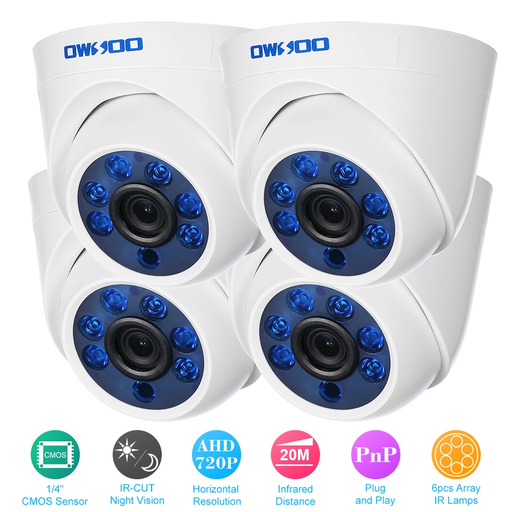 Owsoo 4 шт. 720 P 1500tvl AHD CCTV Камера комплект безопасности Камера S 1/" CMOS 6 шт. массив инфракрасный лампы для мотоциклов Ночное видение с 4* 60ft кабель