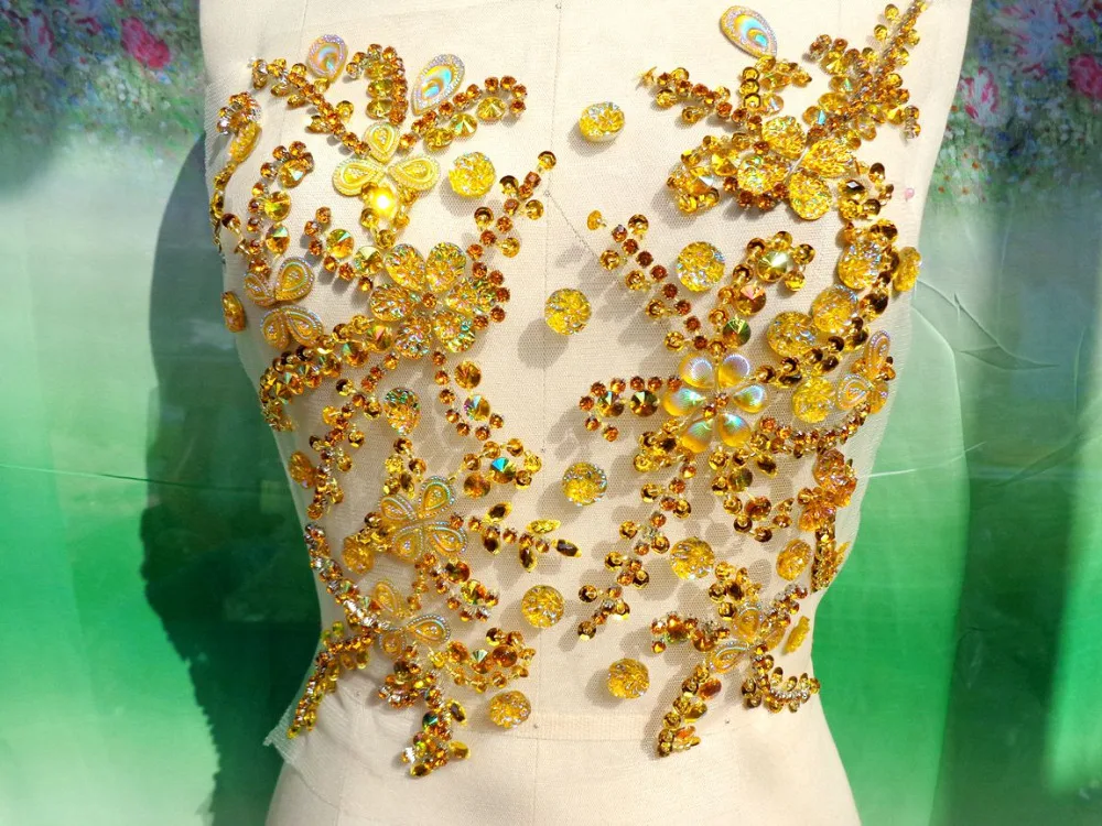 ZBROH Ручной Работы Золотая пришивная стразы аппликация Кристаллы нашивки с