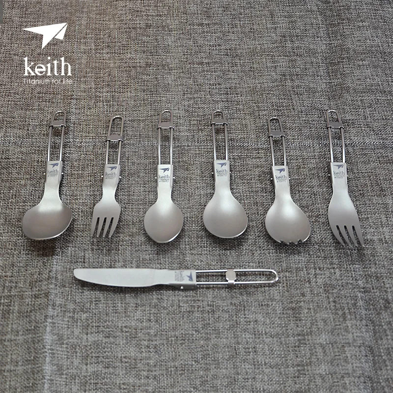 

Keith Outdoor Camping 4-5 Person Titanium Soup Pot Pan Dish Plate Spoon Knife Fork Spork Durable Kitchenware Tableware Set