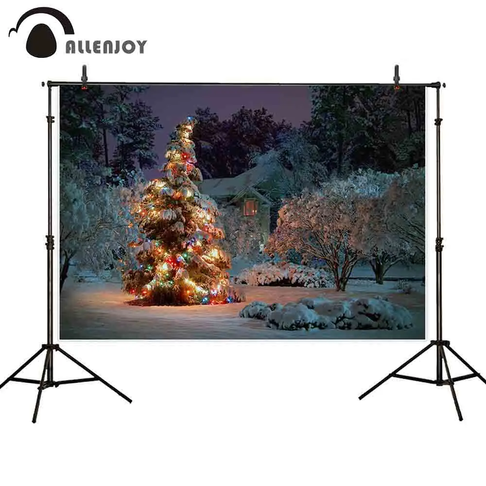 Allenjoy фон для фотографии Рождественская елка белый снег пейзаж лес с домами новый