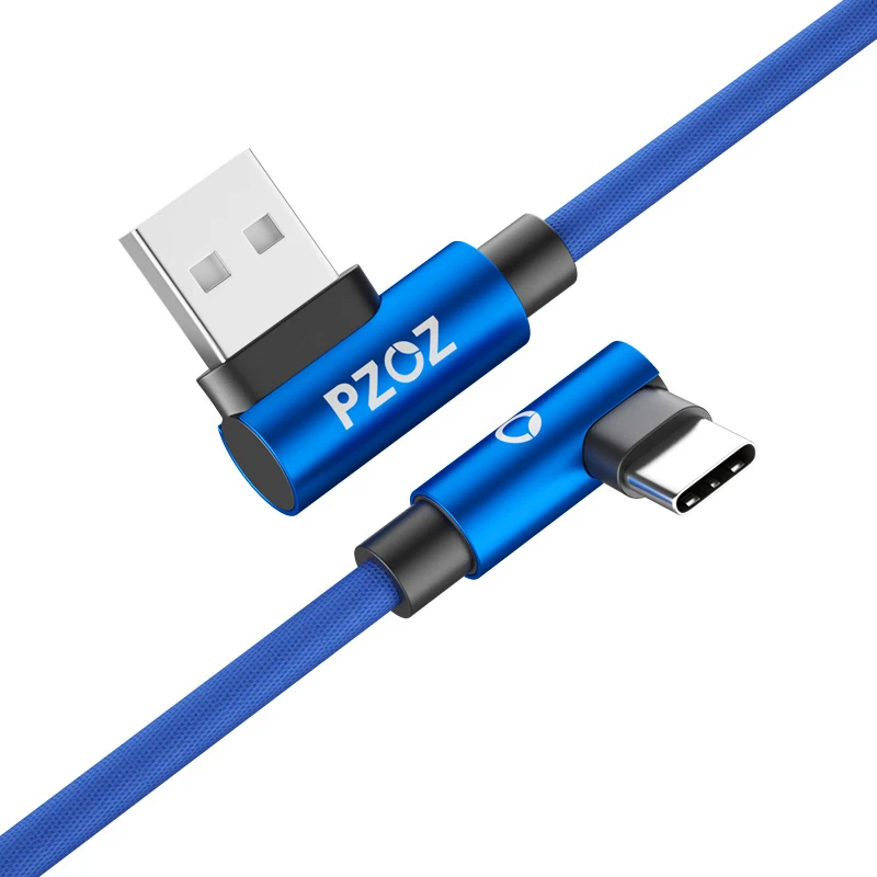 PZOZ 90 градусов usb type C кабель для быстрой зарядки данных type-C зарядный кабель для телефона samsung Galaxy Note 8 9 S9 huawei mate 20 Pro - Цвет: Blue For Type C