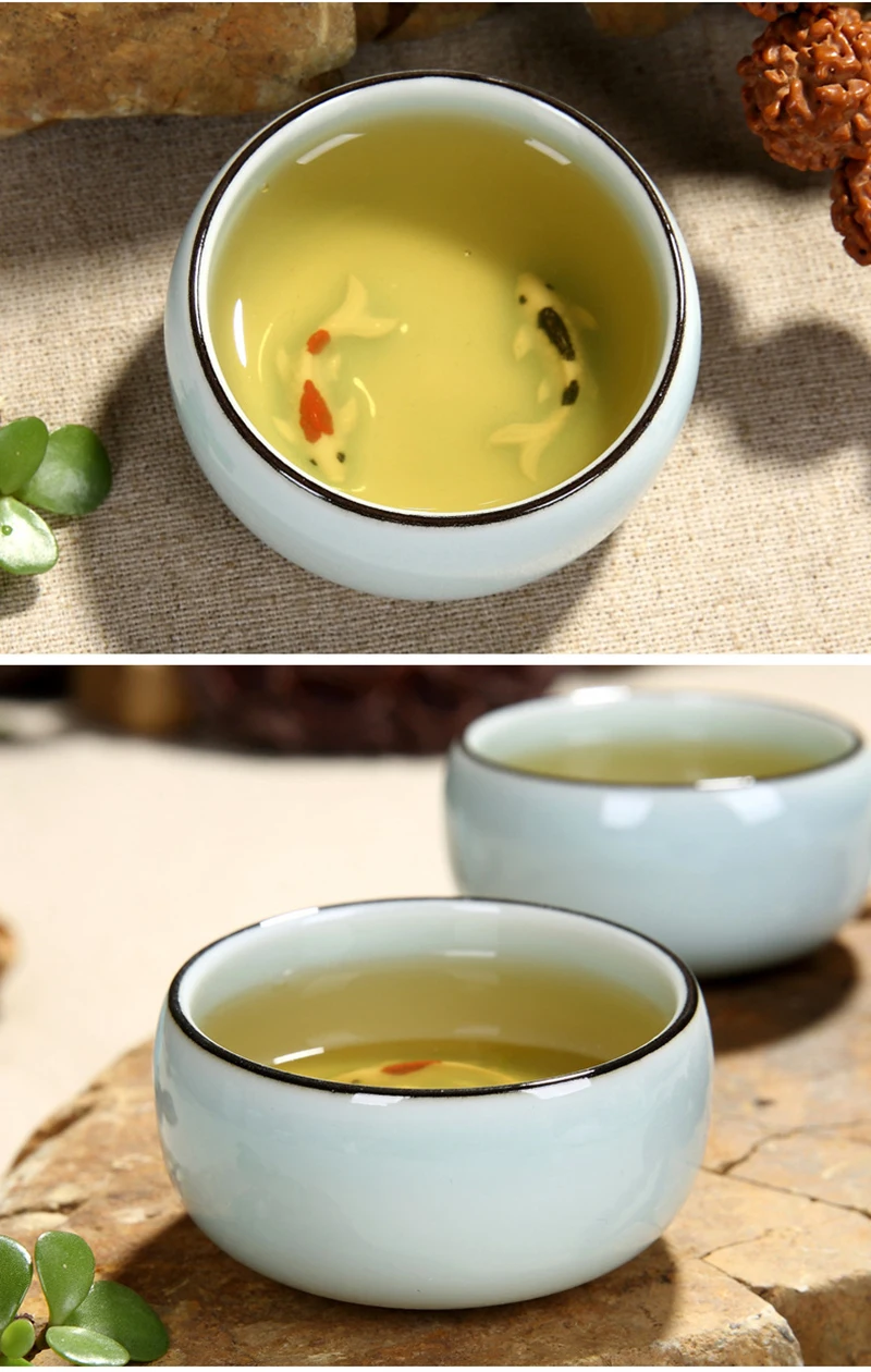 Китайский Longquan Celadon 1 шт. чайная чашка 50 мл, китайские чайные чашки с золотой рыбкой чайная чаша фарфоровый чайный горшок Celadon чайные чашки