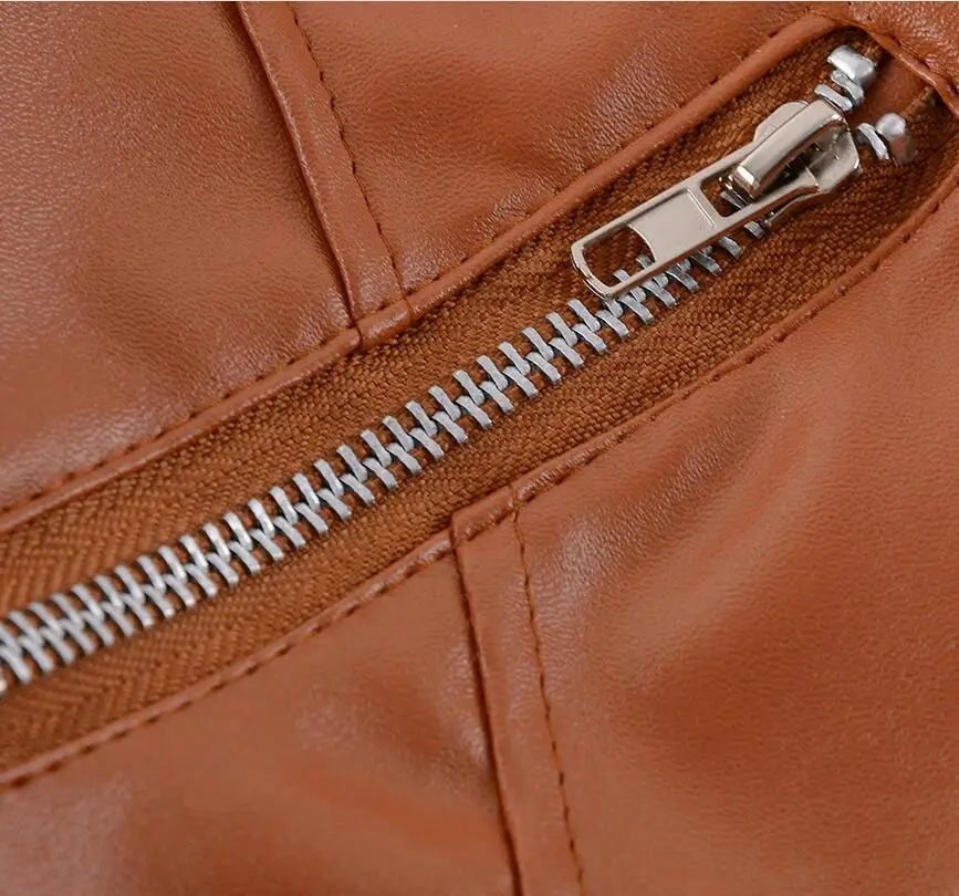 Женская кожаная куртка на молнии облегающая короткая мотоциклетная осень |