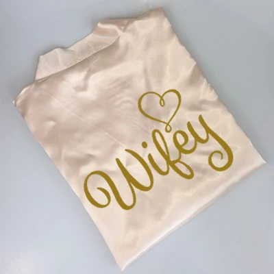 C & Fung невесты wifey халат Золотой атласный белый свадебный peignoir femme подарок для