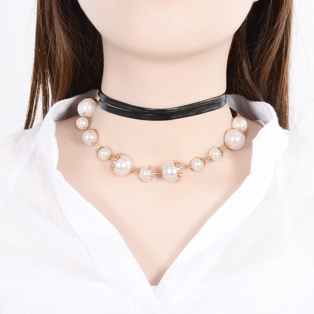 Fashion Women Simulated Pearl Bohemian Chokers Necklace Black Rope Long Chain Maxi Statement Necklaces For Wedding Jewelry | Украшения и