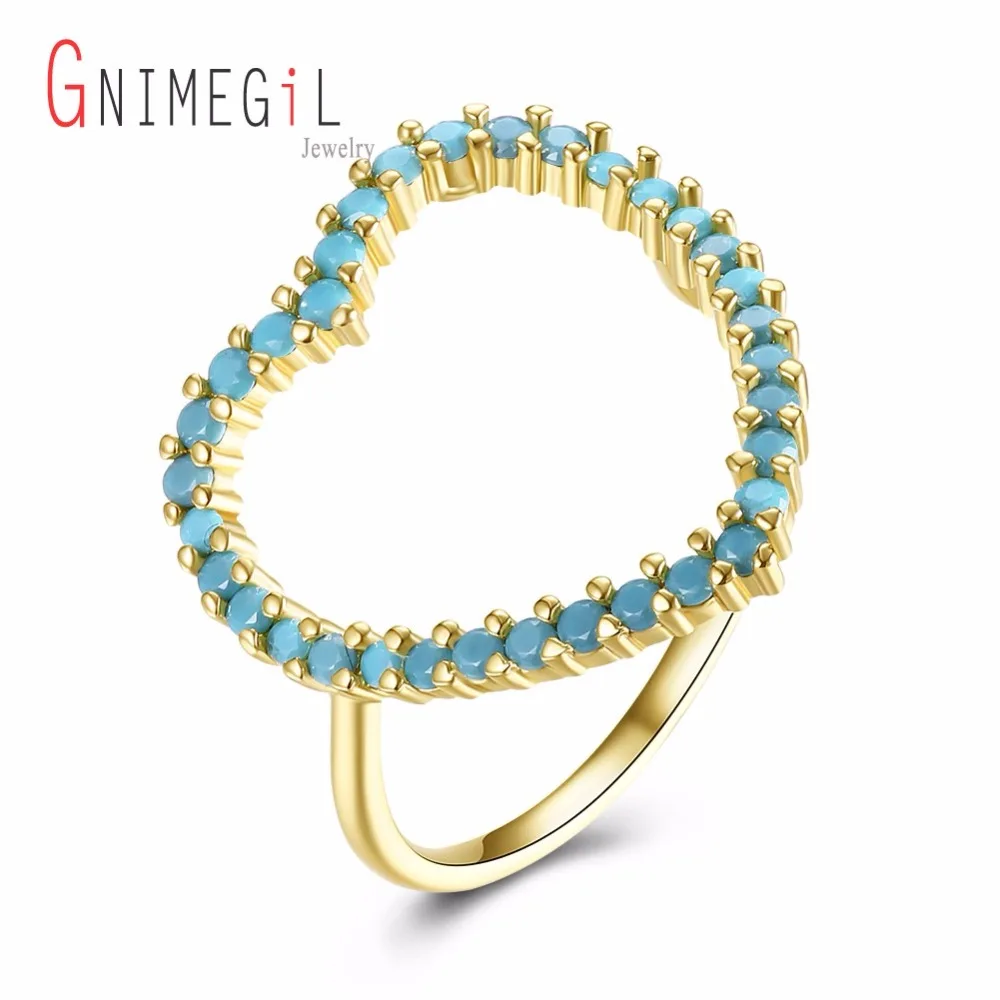 GNIMEGIL ювелирный бренд природа бирюзой Романтический Gold Filled кольцо сердце Форма