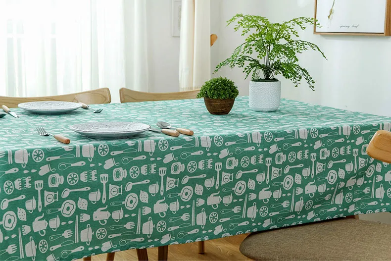Green Print Tablecloth Waterproof Dining Table Cover Dustproof Rectangular Thicken Washable Cotton Obrus Cloth Tafelkleed | Дом и сад
