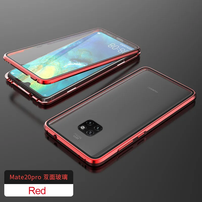 Red Двухсторонний чехол из закаленного стекла с магнитной адсорбцией для huawei mate 20 Pro P20 Pro Honor V20, металлический чехол с полной защитой корпуса - Цвет: Red