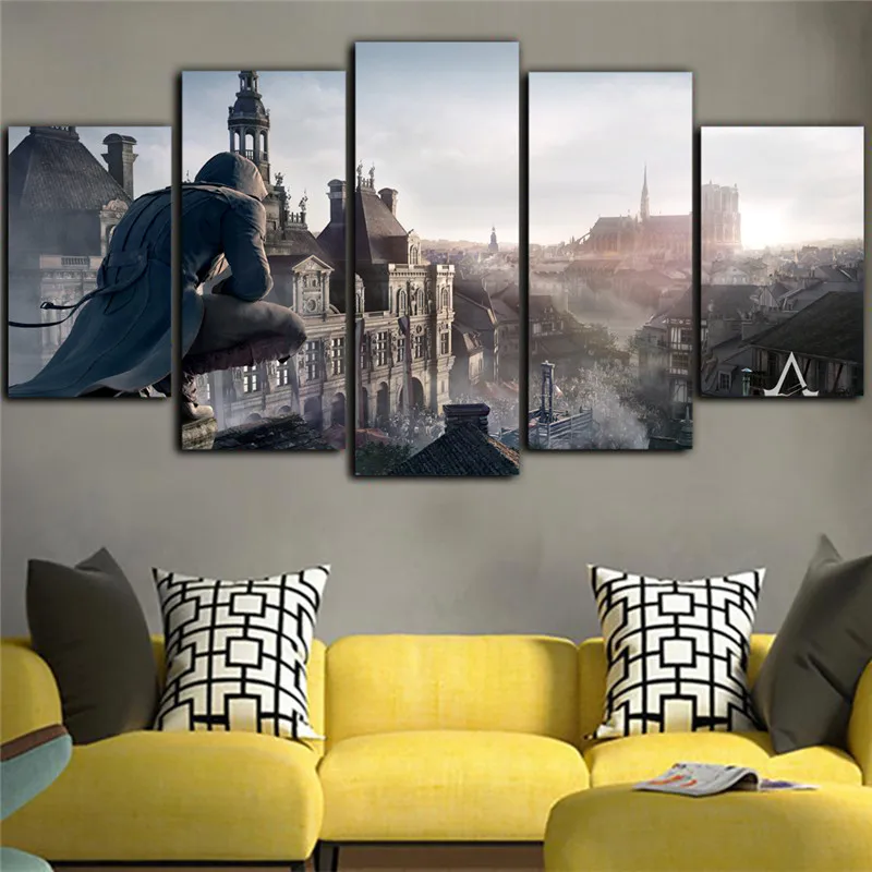 5 шт. Печать на холсте водонепроницаемое масло чернила живопись Assassins Creed холст художественные картины для комнаты табличка настенная печать плакат