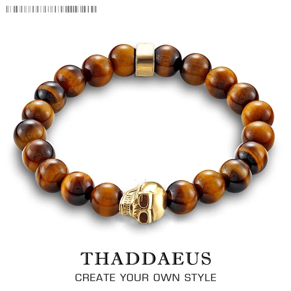 

Fashion Accessories Jewelry 8mm Tiger's Eye Bead Skull Skeleton 925 Silver Charm Stretch Bracelet Gift For Men Women