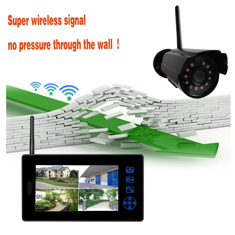 2,4G Беспроводная 1MP CCTV камера наружная ИК камера Крытая 7 дюймов Цветная lcd полный набор видео домофон и система наблюдения